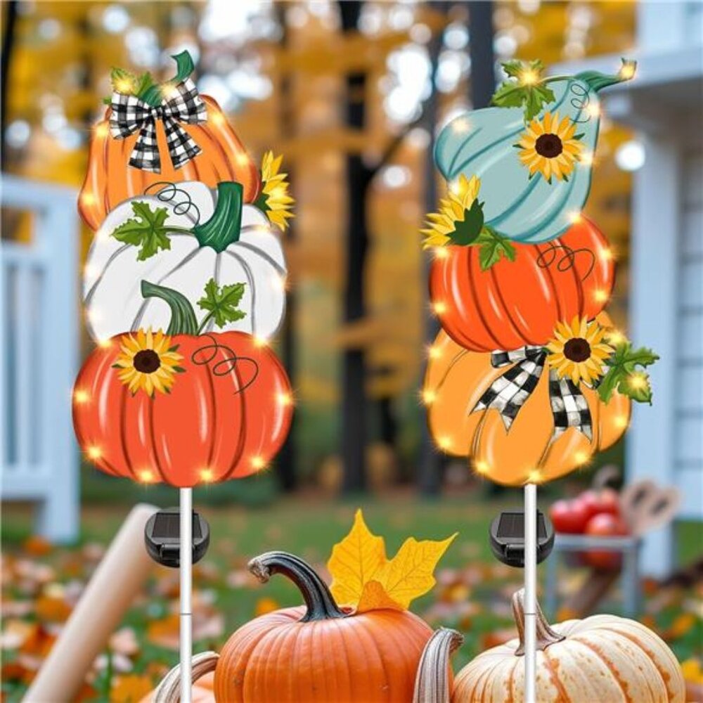 Hexagram Fall Decorations‎ Outdoor for Home, Metal Fall Yard Stakes Set of 2,